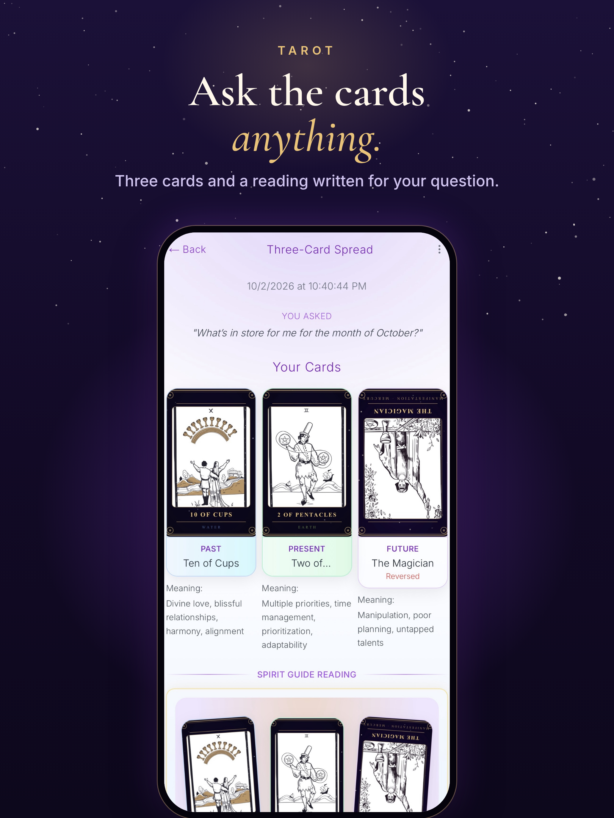 Existing Lunar Guide Tarot marketing screen